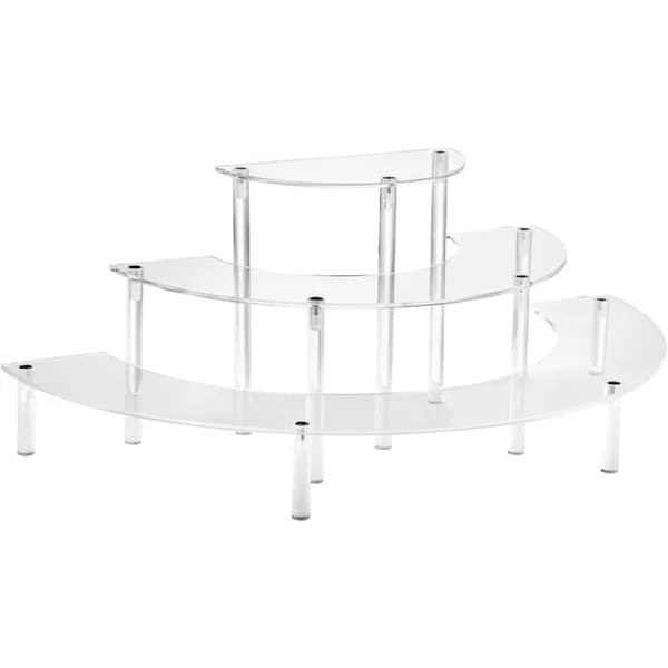 Akryl Utstillingshyller - Klart 3-lags Cupcake Stativ & Parfyme Organizer | Halvmåneformet Dessertstativ for Bakverk