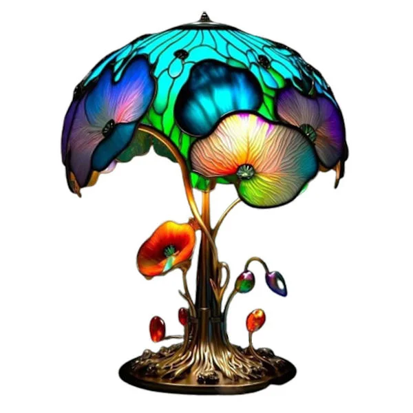 Stained Glass Mushroom Table Lamp, Tall Stained Glass Plant Series Night Light, Bohemian Resin Mushroom Decorative Bedside Lamp For Bedroom Living 