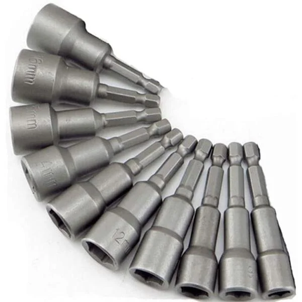 10 x Magneettihylsy ruuvimeisselille, bitsiadapteri, neliömäinen kuusiokoloistukka 6-19 mm 1/4” mutterinväännin pora