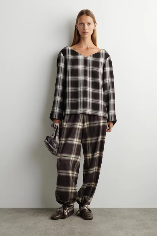 COS Checked Barrel-Leg Trousers in Red - Women