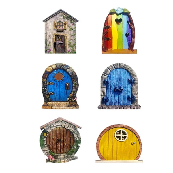 6 stk. fe-dører for tre, miniatyr fehage utendørs dekorasjonstilbehør, hagekunstskulptur, dekorasjon for barnerom, vegg, tre