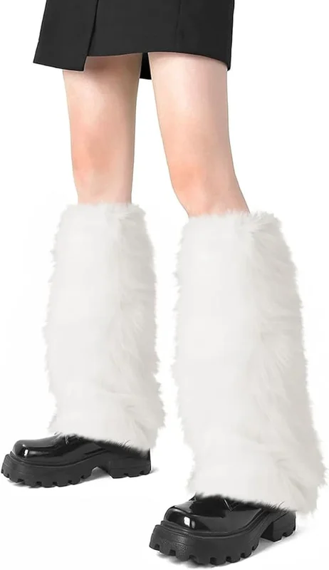 Faux Fur Fuzzy Leg Warmers Fluffy Boot Covers for Women Warm Fuzzy Boot Cuffs Boot Sleeves Leg Warmers for Party Costumes White