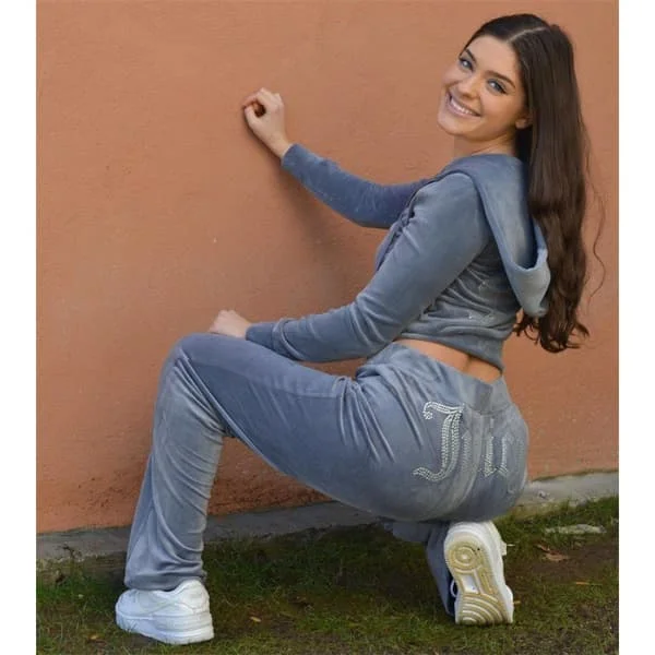 Naisten sametti Juicy verryttelypuku Couture verryttelypuku kaksiosainen setti harmaa harmaa