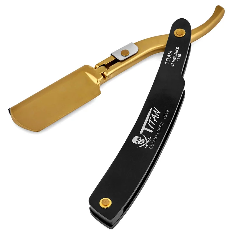 Rasoir droit doré à manche tête de mort pour lames jetables pour hommes - Coupe-Choux - pour Hommes - Titan