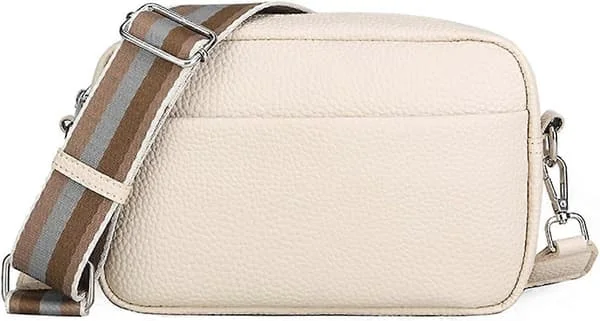 Women's Shoulder Bag, PU Leather Camera Bag Women's Messenger Crossbody, Small Shoulder Bag with Adjustable and Detachable Wide Strap, Beige