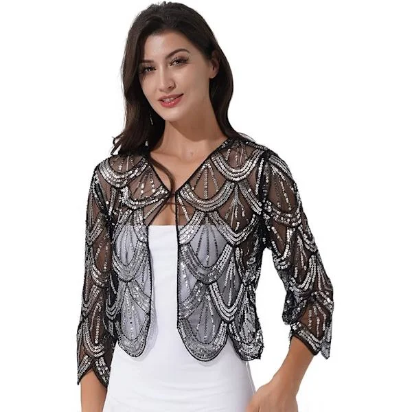Lille Sequined Bolero til Kvinder - Sort, Vintage Bolero Bryllupsaften