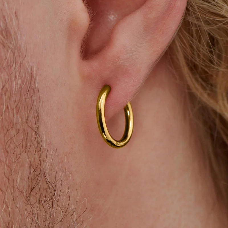 Gold-Tone Steel Hoop Earring for Men - Charm Hoop Earrings
