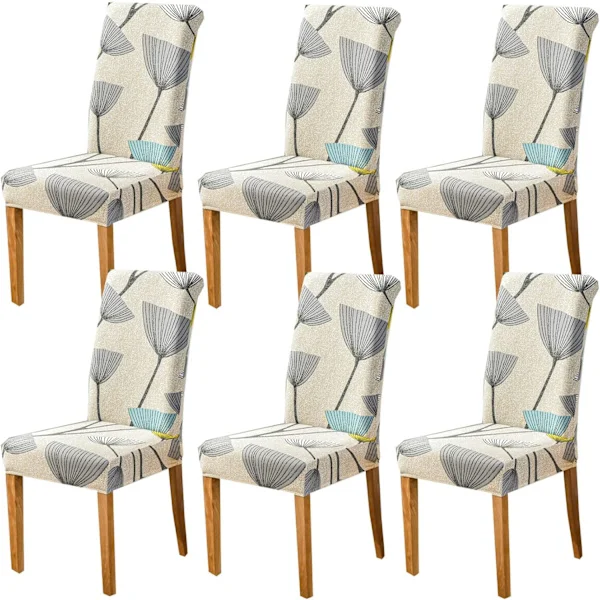 Stolsöverdrag, 6-pack Stretch Avtagbara Tvättbara Korta Stolsöverdrag för Hotell Matsal Ceremoni (Maskros, 6-pack)
