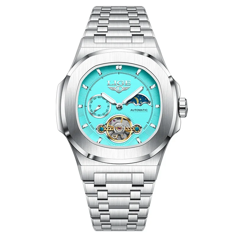 AliExpress - Montre automatique LIGE pour homme, style business, carrée, en acier inoxydable, étanche, montres mécaniques pour homme, Relogios 