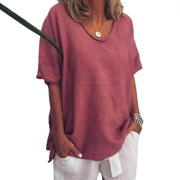 Dame Oversize Tunika Sommer Casual Baggy Bluse T-shirt Halv Ærme Toppe Plus Size Vinrød