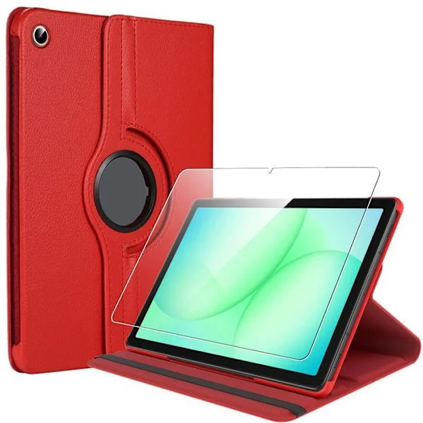 Skal + Härdat Glas för Samsung Galaxy Tab A9 Plus / A11 Plus - 360° Skydd - Röd