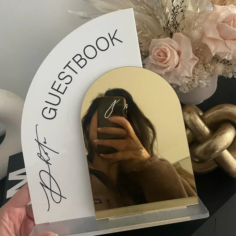AliExpress - Panneau de livre d'or Audio, panneau de livre d'or Photo, décor de mariage en acrylique miroir doré arcé, panneau acrylique givré, décor 