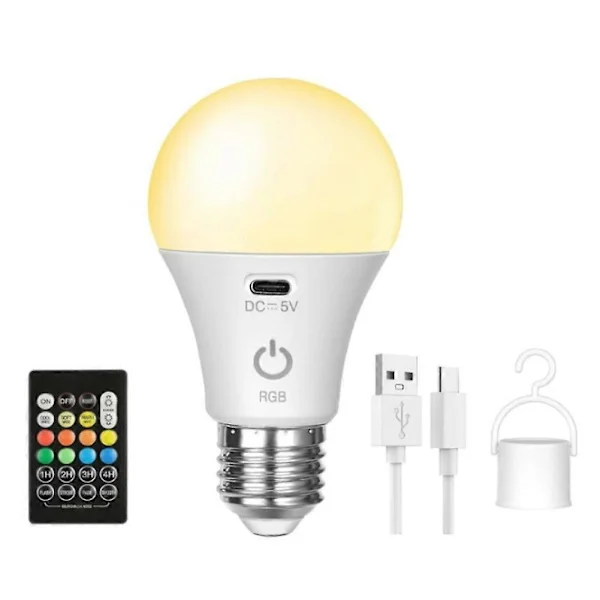 LED uppladdningsbara glödlampor med fjärrkontroll E26 batteridriven glödlampa Smart RGB färgskiftande glödlampa med krok Rgb-lampa Rgb-lampa