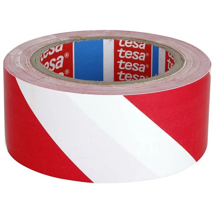 Tesa 60760 Advarselstape Rød/hvid, 33 m x 50 mm, Maskintilbehør & forbrugsvarer