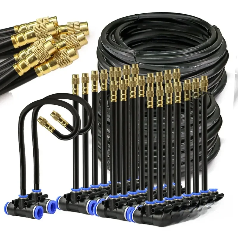 AliExpress - Zwart 8Mm Pe Slang 20Cm Flexibel Mondstuk Vernevelingssysteem 45/60/80/100W Zelfaanzuigende Pomp Verstelbare Sproeierset Voor Tuin