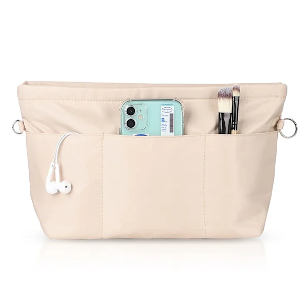 Handbag Organizer, Bag Organizer, Nylon with Keychain, Inner Pockets, Waterproof for Handbags Organizer, beige, L cream