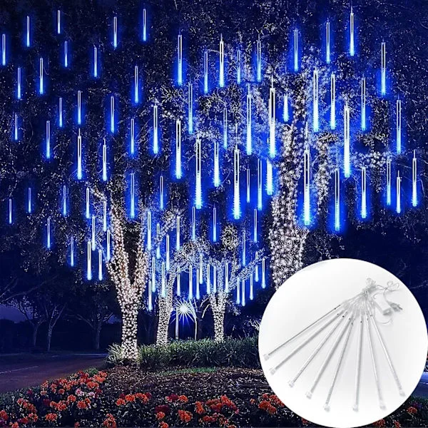 Halloween LED-lampor för utomhusbruk, meteorskur-lampor, 8 rör 30 cm julbelysning utomhus, juldekorationer, vattentäta lampor, utomhus blå-FM-