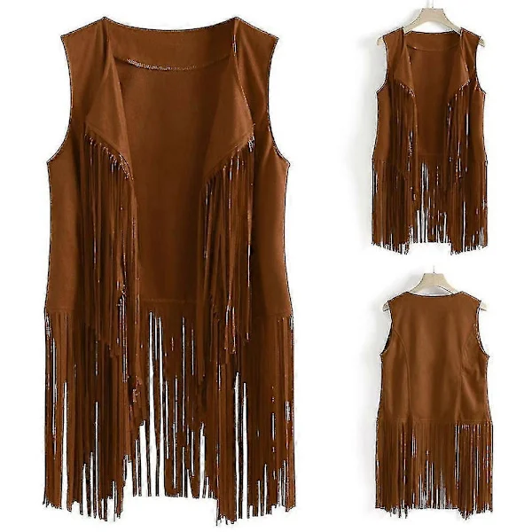 [RM]1920'ernes Dame Cowboy Cowgirl Kvast Vest Ærmeløs Vest Hippie Jakke Retro Motorcykeljakke-Perfekt Khaki