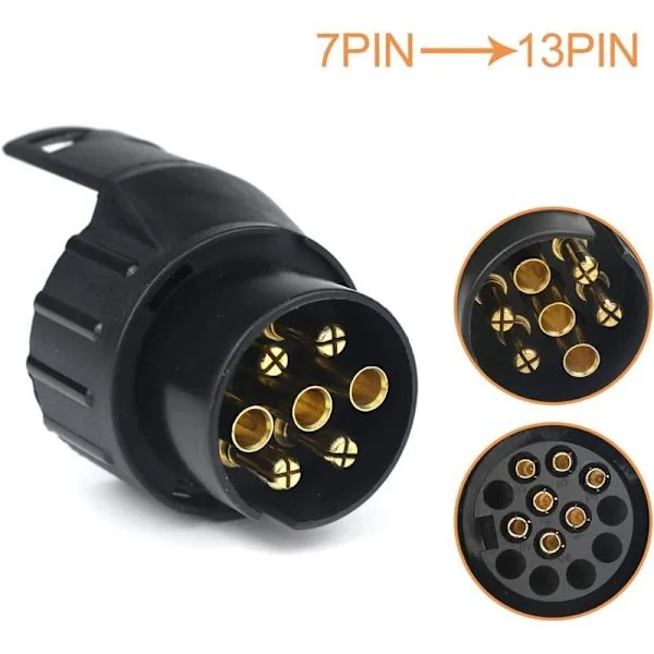 7/13 Adapter for tilhengerkontakt 7 til 13 pins tilhengerfestekontakt 7-polet til 13-polet for bilhenger, traktor, campingvogn, sykkelstativ