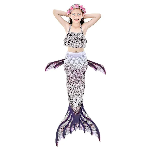Kids Girls Mermaid Tail Bikini Set Swimwear Swimsuit Swimming Costume Included Garland Headband