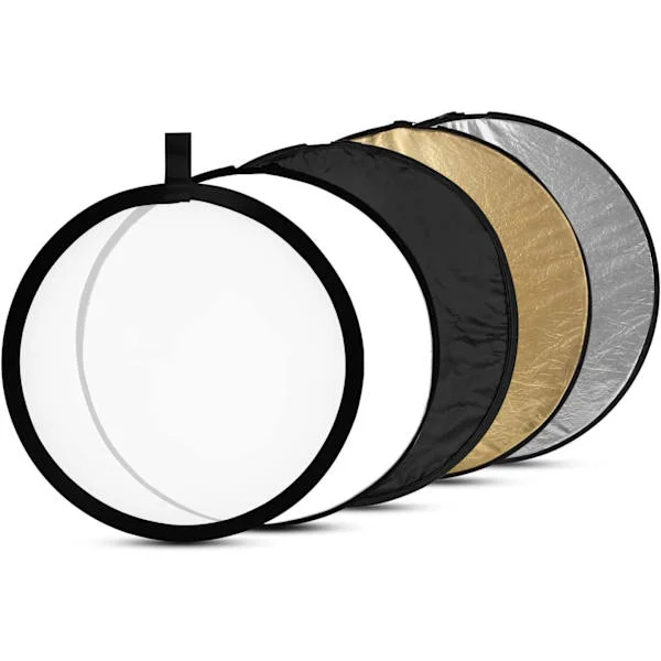 (60cm) Photo Reflector 5-in-1 Foldable Round Light Reflector, Translucent, Silver, Gold, White and Black, with Carry Bag