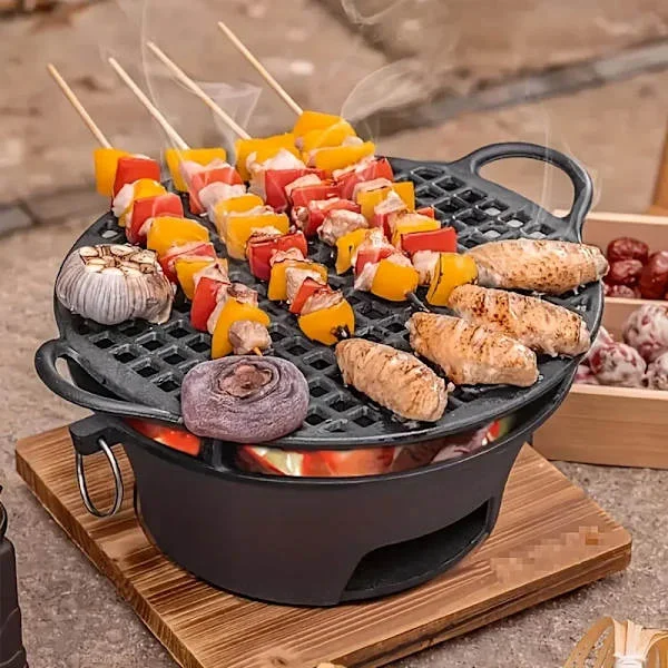 Round grill, portable camping kitchen, picnic grill, family camping, small table grill for charcoal
