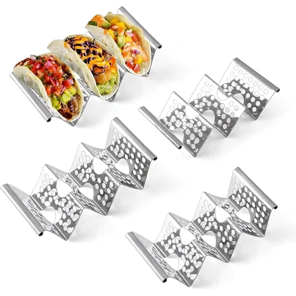 4-pack Tortillahållare i rostfritt stål - Stapla & värm 3 tortillas vardera, mikrovågsugn, fritös & ugnssäker med lättgreppshandtag