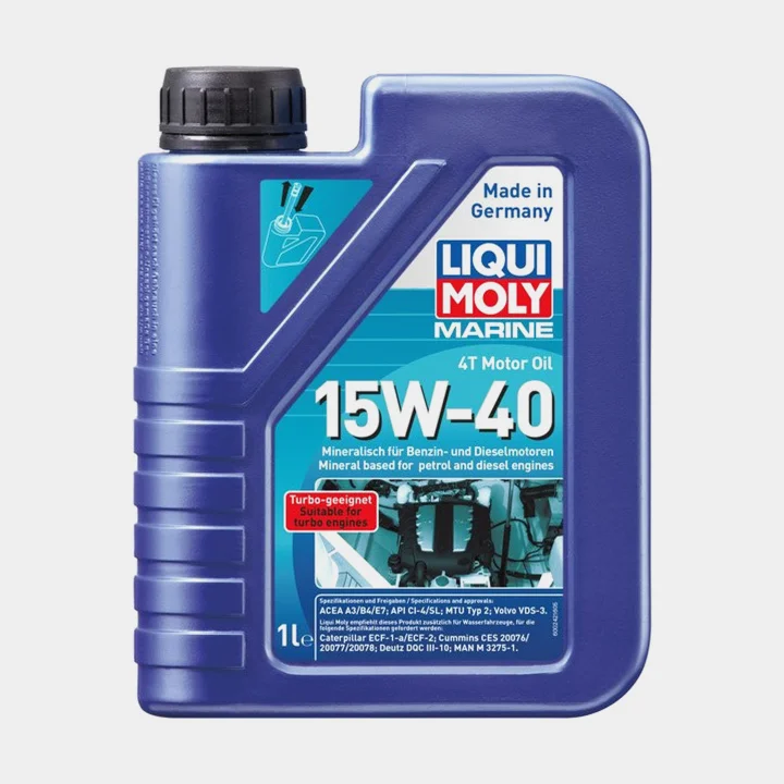 Mineralolie til 4-takt indenbordsmotorer Liqui Moly Marine 4T Motor Oil 15W-40, til benzin- & dieselmotorer, ACEA A3/B4/E7 & API CI-4/SL, 1 liter