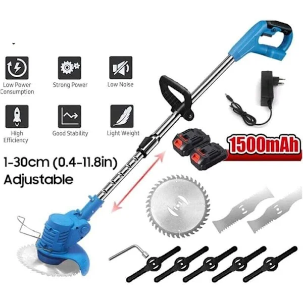21V Sladdlös Grästrimmer. Batteridriven Gräsklippare, Grästrimmer, Röjsåg, Motortrimmer. Inkluderar 2 Batterier och Laddare