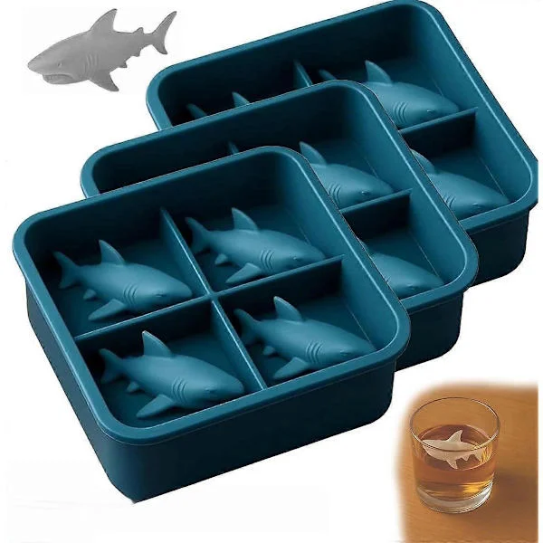 Hai Silikon Isform, Gjenbrukbar Liten Dyre 3D Isbitbrett for Fryser, 4 Hulrom Morsom Enkel-Slipp DIY Form Egnet for Whisky Juice Cocktail C