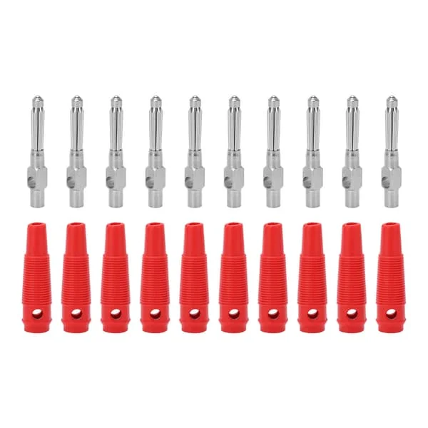 Kobber 7-bens banan stik Stapelbare han stik - 10 stk, 4 mm diameter, 1000V 32A, skruetæt, rød