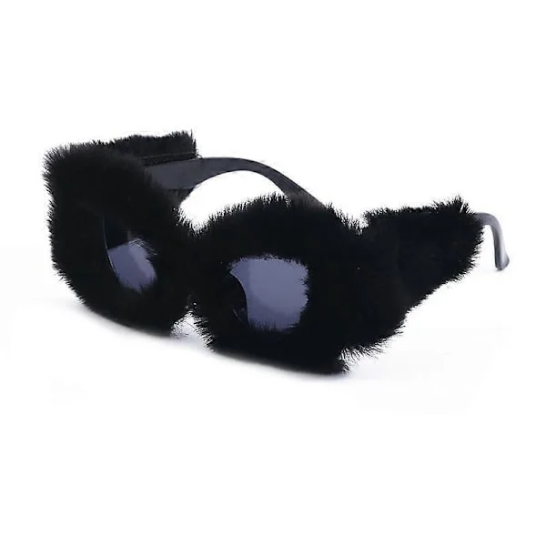 BlackNightclub Solglasögon Dam Plysch Fuzzy Cat Eye Solglasögon Punk Mjuka Sammet Shades Dam Handgjorda Party Maskerad Glasögon
