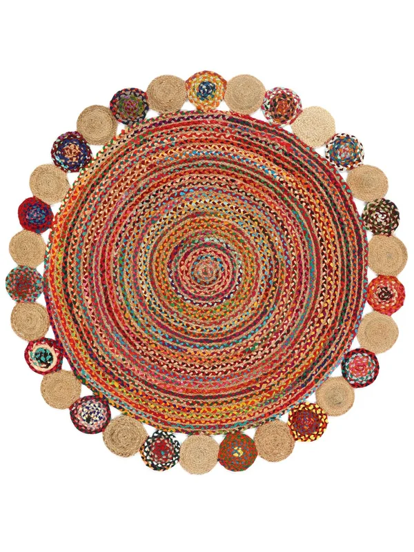 Solana Dot Jute Ø 200 Multicolor Rond Jute Vloerkleed