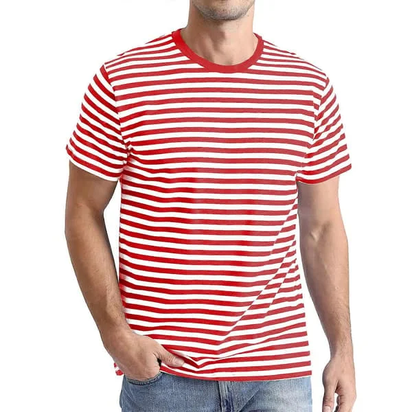 Men's Striped Short Sleeve T-Shirt Sailor Style Round Neck Basic Casual Short Sleeve Red XXL Red XXL