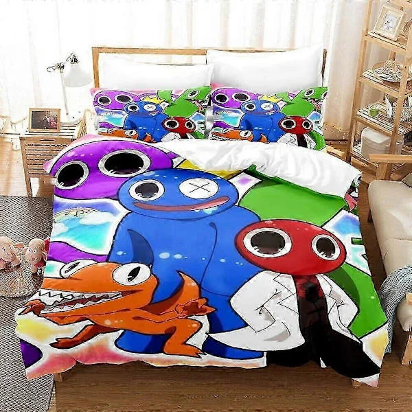 v4017 Rainbow Friends mönstrad sängklädesset (påslakan + örngott) barn sängkläder IU4