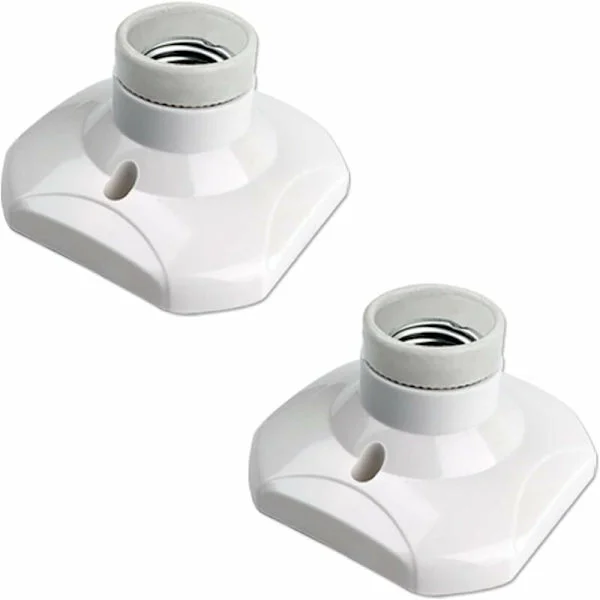 E27 Skrue Taklampe Sokkel for Innendørs Vegglampe, AC 230V, E27 LED Lyspære Holder, Plastbase E27 Sokkel for Garasje Verksted Tak, 2-pakning