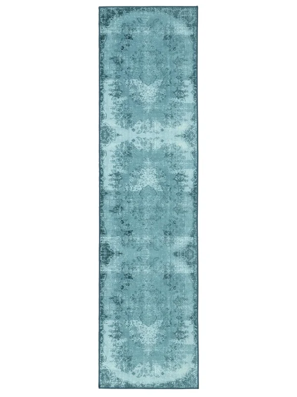 Scarlett Lavable 80X300 Pequeño Turquesa Medallón Pasillo Alfombra
