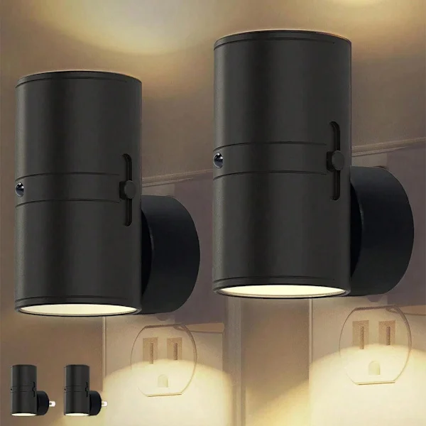 2-pack LED Nattlampa med Uttag, Moderna Vägglampor för Uttag, Skymningssensor, Mjukt Vitt 3000K, 0-100LM Justerbar Ljusstyrka, Dimbar Nattlampa