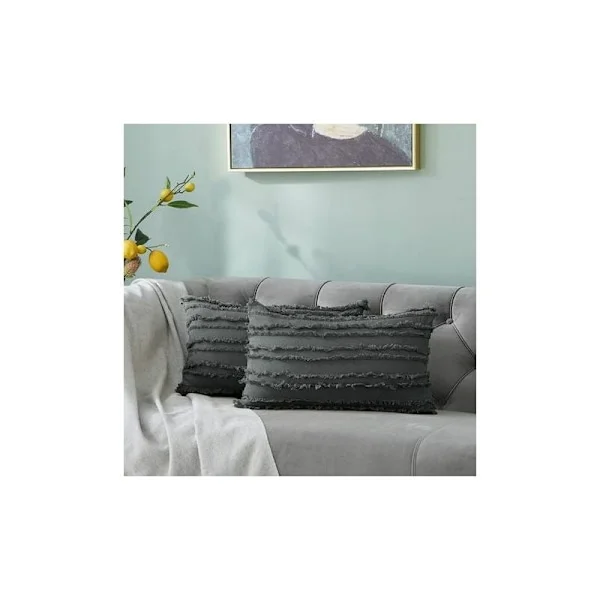 Pute og putetrekk Sett med 2 Grå Sofa Seng Putetrekk Dekorativ Bomull Lin Putevar 35x50cm
