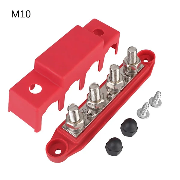 Samlingsskena för båt, lastbil, husbil, husvagn, bil, strömfördelningsblock 48V 250A DC M8 M10-bult Elektrokoppling 5/16" 3/8" bultar 4-vägs