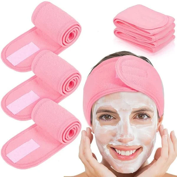 3-pack tvättbara hår smink pannband rosa anti-scratch pannband pannband för spa yoga sport smink ansiktsbehandling