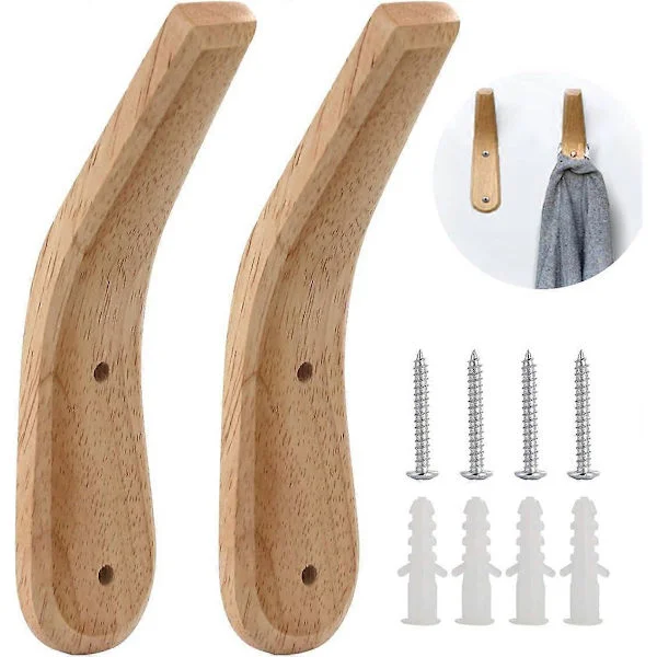 2 stk. Treknagger, Veggmonterte Klesknagger Kleshengere Naturlige Bøketre Knagger Hatt Håndkle Organizer Henger for Soverom