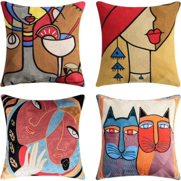 Set med 4 Picasso Kuddfodral 45x45 cm Dekorativa Soffkuddar - Perfekt