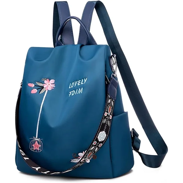 Anti-theft backpack for women and girls, 2 in 1 Waterproof lightweight bag for ladies with embroidery, Large capacity casual school backpacks Blue