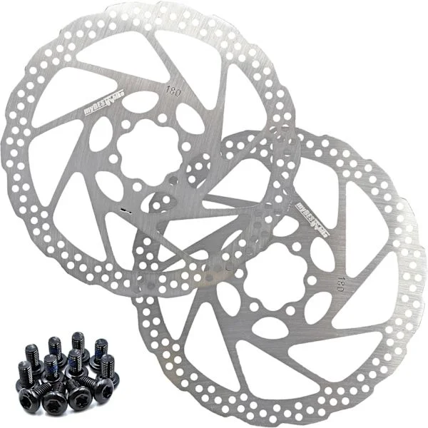 Bremseskive Sykkel 180mm 2-pakning Rustfritt Stål Sykkelskiver Med 12 STK T25 M5x10mm Skruer For Sykkel Terrengsykkel MTB BMX