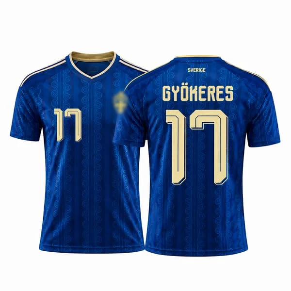 Sverige Herrelandslag 2026 Drakt Enkeltvis, Fotballdrakt, Pustende Polyester Kampdrakt, Sportsfanutstyr NR.17 Gyökeres borte NR.17