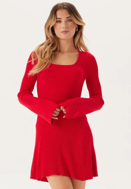 BUBBLEROOM - Knitted Square Neck Skater Dress - XS
