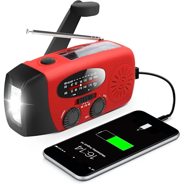 Nödradio med handvev och LED-ficklampa för nödsituationer, AM/FM NOAA bärbar väderradio med 2000mAh powerbank för telefonladdning