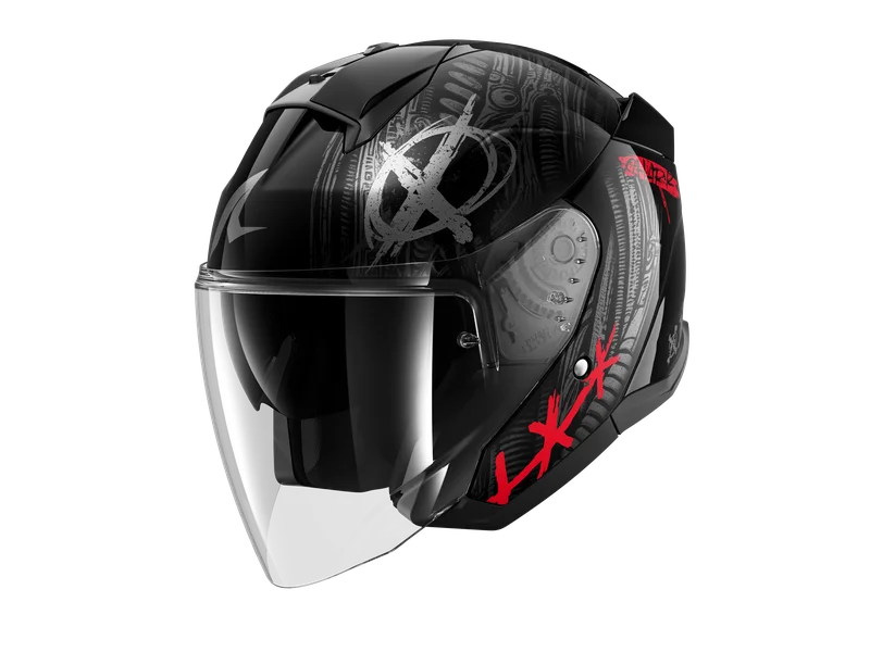 Casque Jet Shark Skwal Jet Shiever Noir/Anthracite/Rouge L