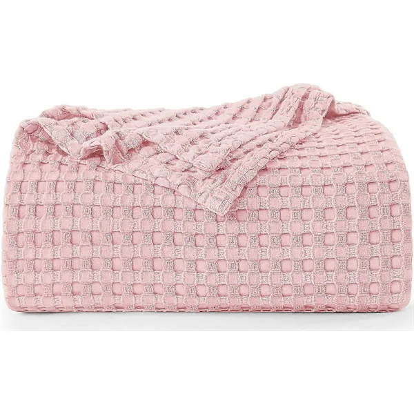 Sengetøj Bomuld Vaffeltæppe (pink - 110*70cm) Blødt Let Åndbart Sengetæppe til Alle Sæsoner